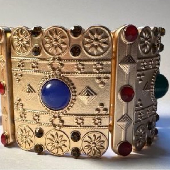 Bijoux Terner Stretch Cuff Bracelets Goldtone w/Gems Chunky Style New with tag . - Picture 11 of 12